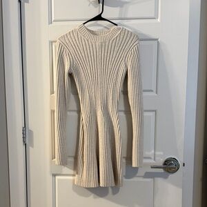 H&M Cream Long Sleeve Ribbed Dress